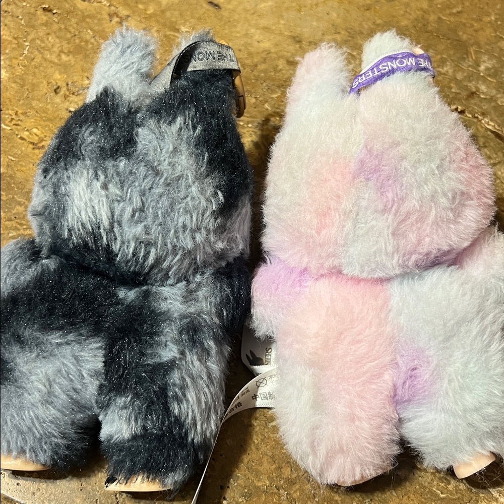 Pair of Plush Labubu Monster Dolls -Gray & Pastel Purple/Pink (Washed and Dried) - Picture 4 of 10
